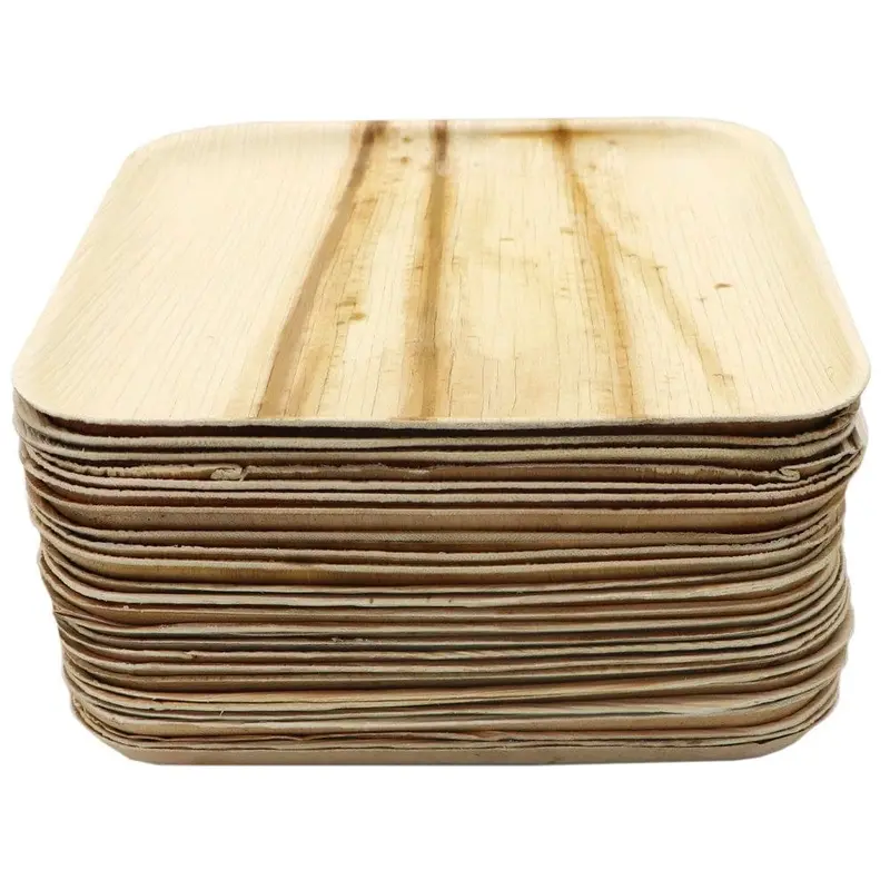 Palm Leaf Square Dinner Plates – Biodegradable 25-Pack Natural Servingware 1