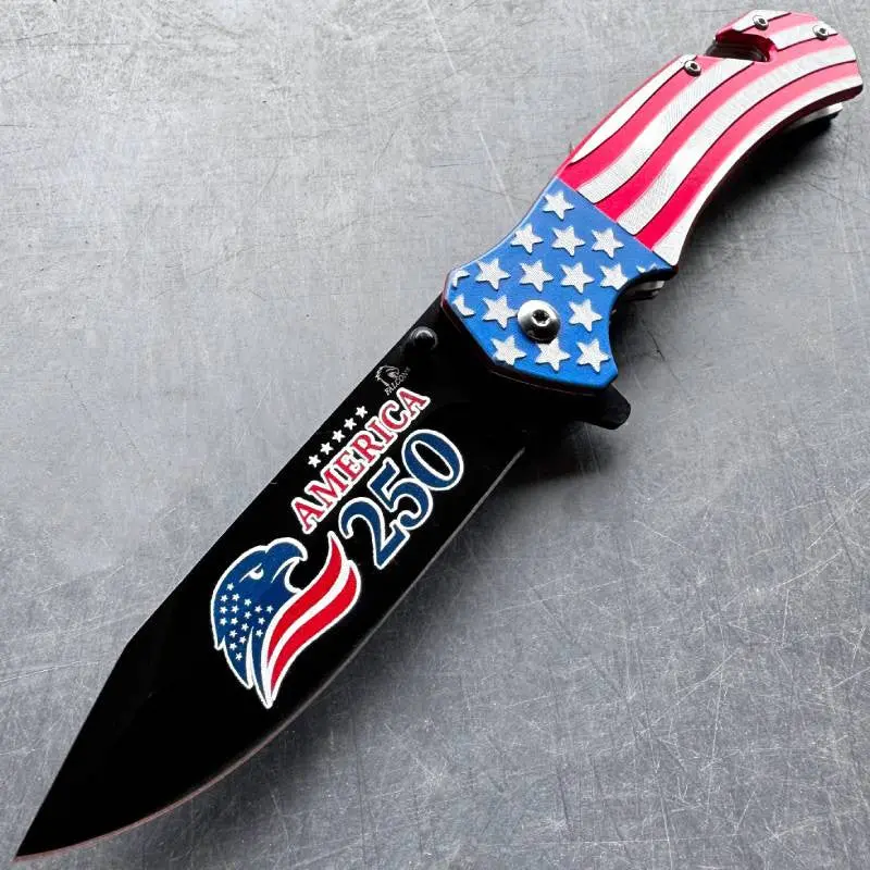 Patriotic '250 Years' American Flag Pocket Knife – Made In Usa 1