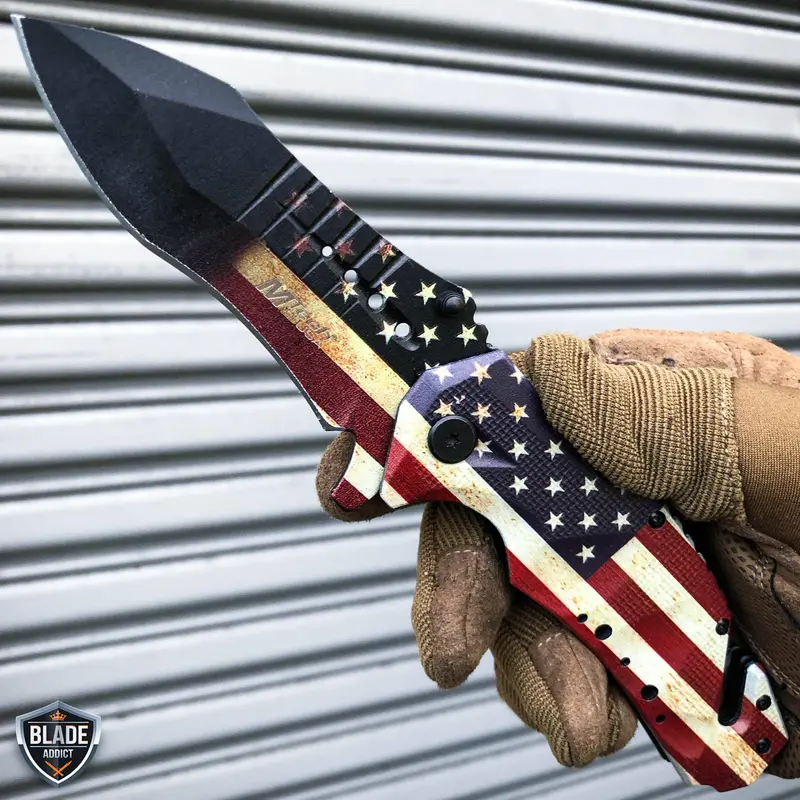 Patriotic American Flag Spring-Assisted Folding Rescue Knife 1