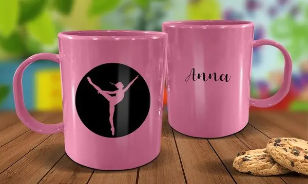 Pink Ballerina-Themed Plastic Mug 1