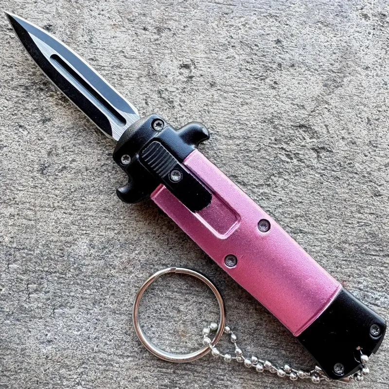 Pink Mini Stiletto Otf Keychain Knife – Compact Out-The-Front Pocket Tool 1
