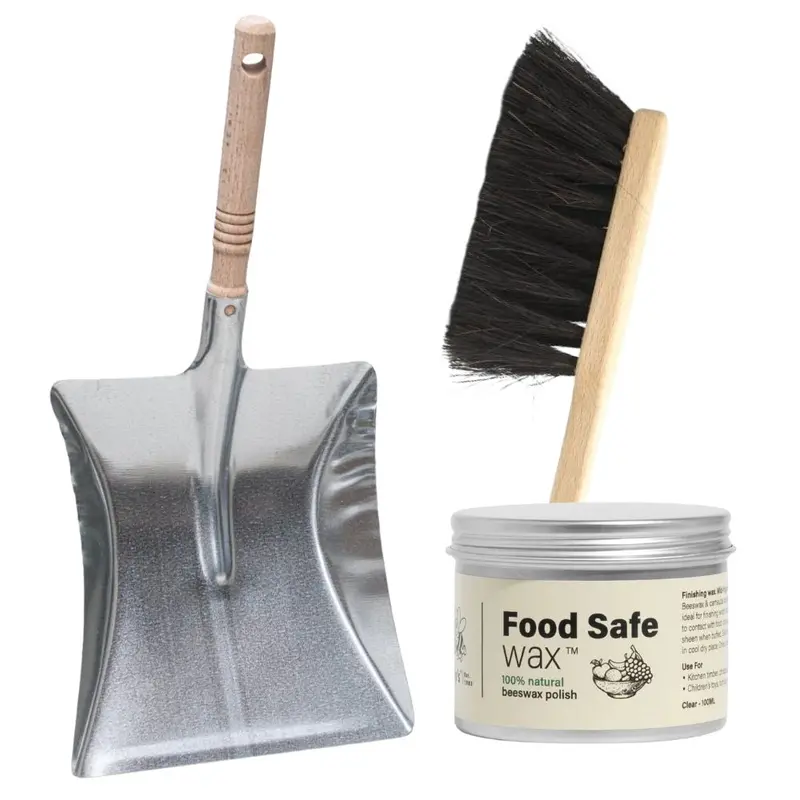 Plastic-Free Cleaning Set – Dustpan, Brush & Protective Beeswax Polish Bundle 1