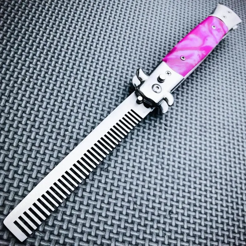 Push-Button Automatic Switchblade Knife – Brushed Metal Finish 1