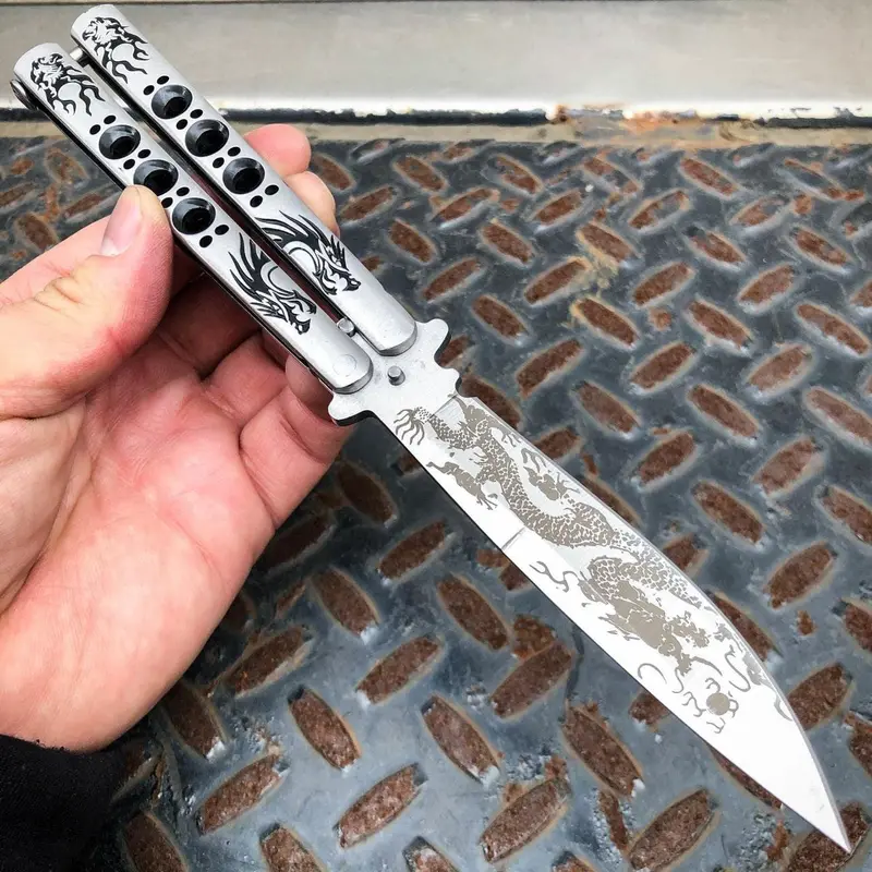 Silver Dragon Striker Balisong – Ornate Flipper Knife 1