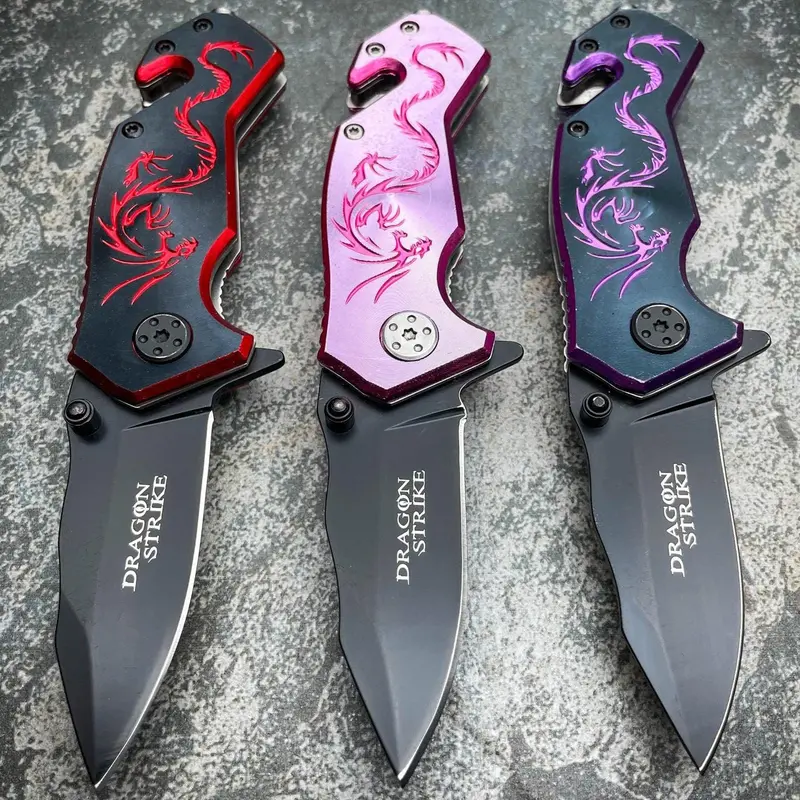 Six-Inch Tactical Dragon-Themed Folding Pocket Knife With Spring-Assisted Opening 1