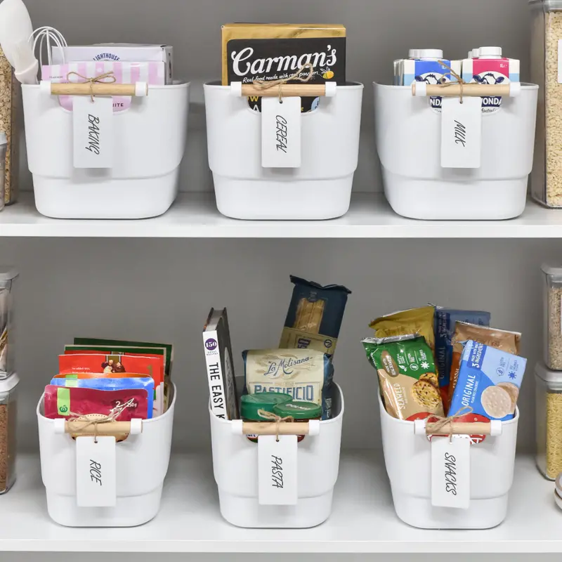Six-Piece Mixed-Size Storage Tubs With Wooden Handles 1