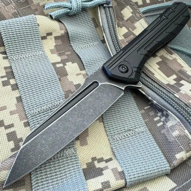 Stonewashed Black-Finish Folding Pocket Knife 1