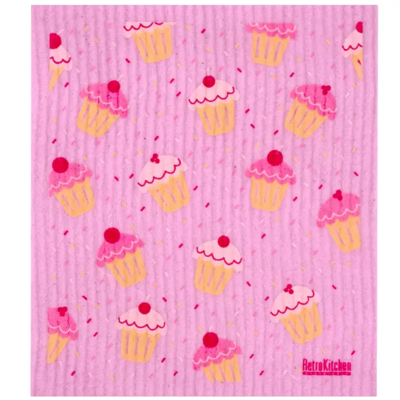 Swedish Dishcloth – Cupcake-Printed Reusable Sponge Cloth 1