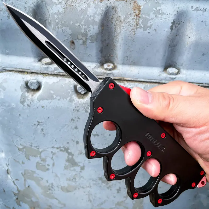 Us 1918 Trench Knuckle Otf Knife – Red Finish 1