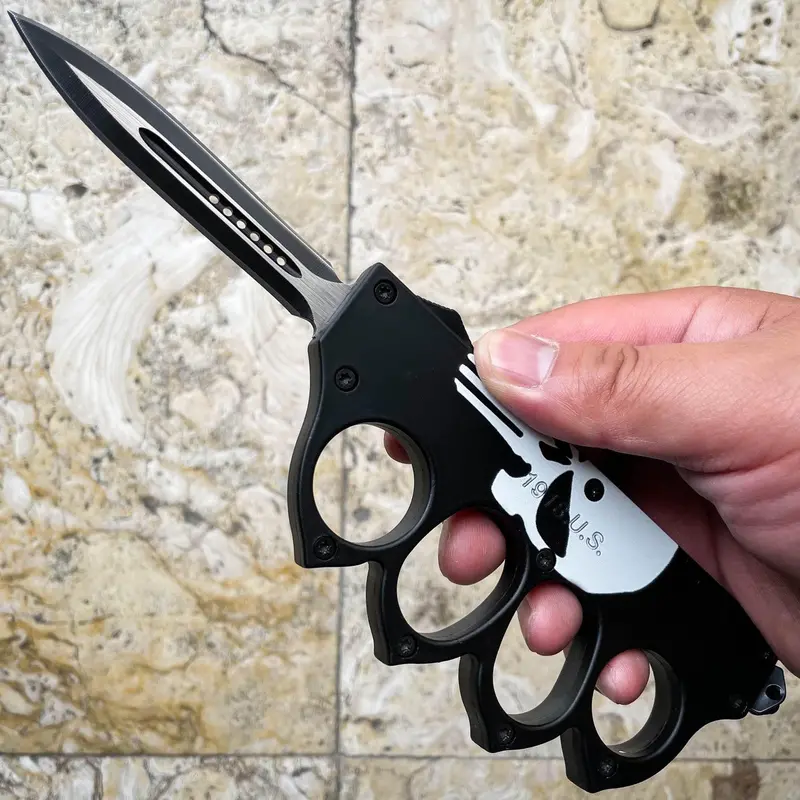 Us 1918 Trench Knuckle Otf Skull-Themed Knife 1