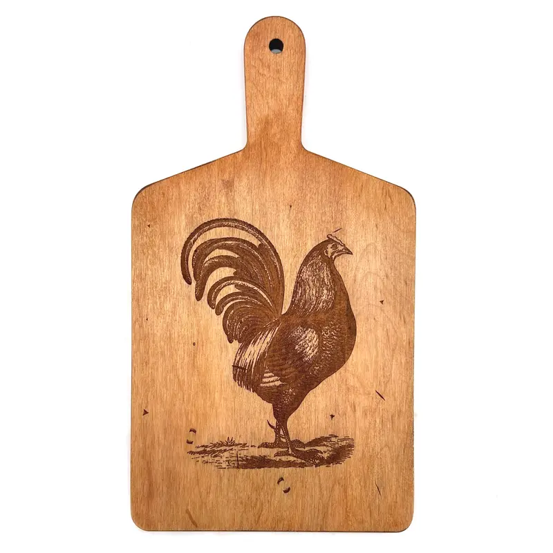 Vintage Rooster-Themed Artisan Cheese Board – Solid Wood 1
