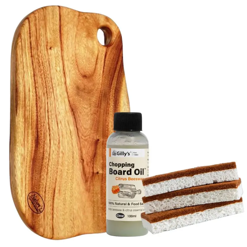 Wooden Cutting Board + Care Kit – Sustainable Kitchen Bundle 1