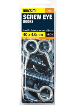 Zinc-Plated Screw Eyes – 50 Mm Length × 4.8 Mm Diameter – 3-Count Pack 1
